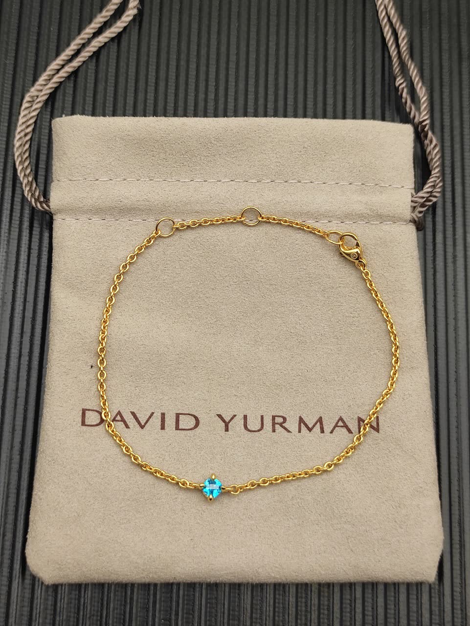 David Yurman Elegant Gold Bracelet with Blue Gemstone